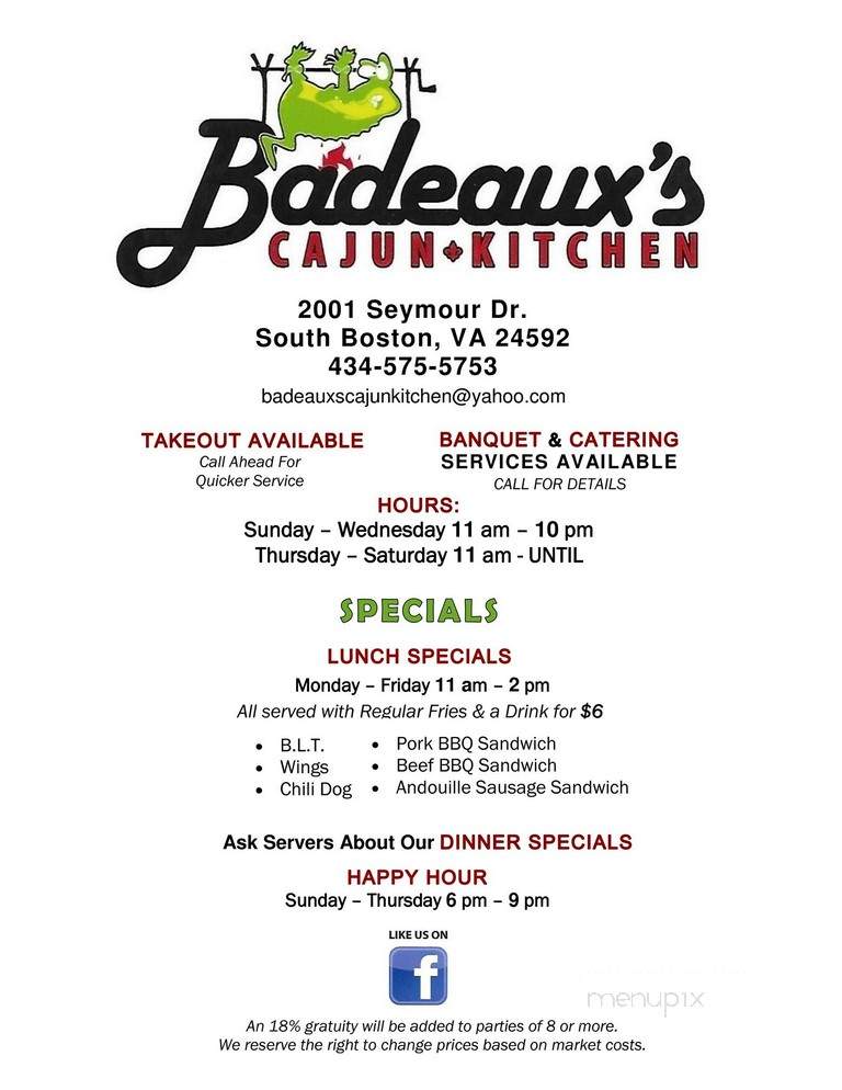 Badeaux's Seafood and Grill - South Boston, VA
