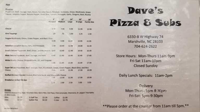 Dave's Pizza & Subs - Marshville, NC