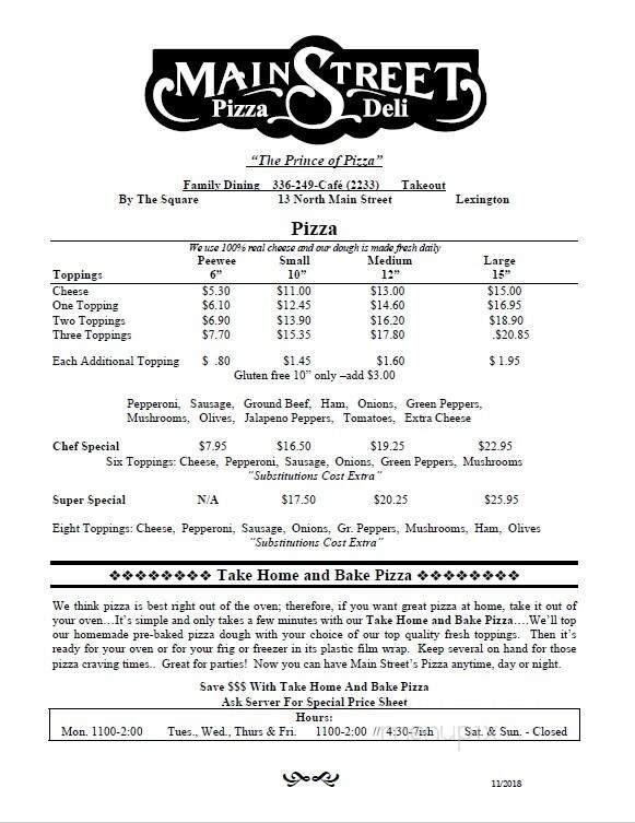 Main Street Pizza & Deli - Lexington, NC