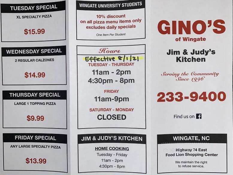 Gino's Of Wingate - Wingate, NC