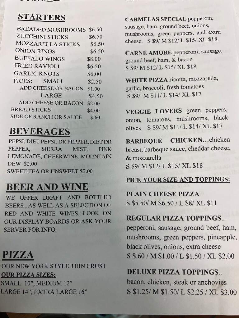 Carmelas Pizza & Italian - Reidsville, NC