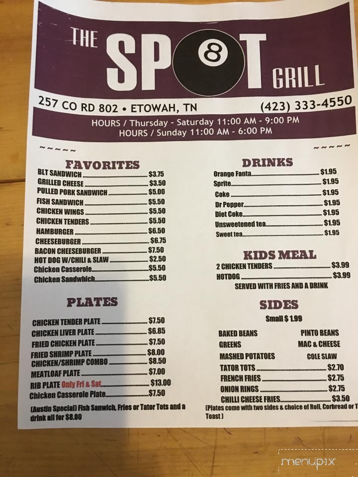 The Spot Pool & Grill Restaurant - Etowah, TN